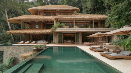 exotic house with pool in a tropical landscape