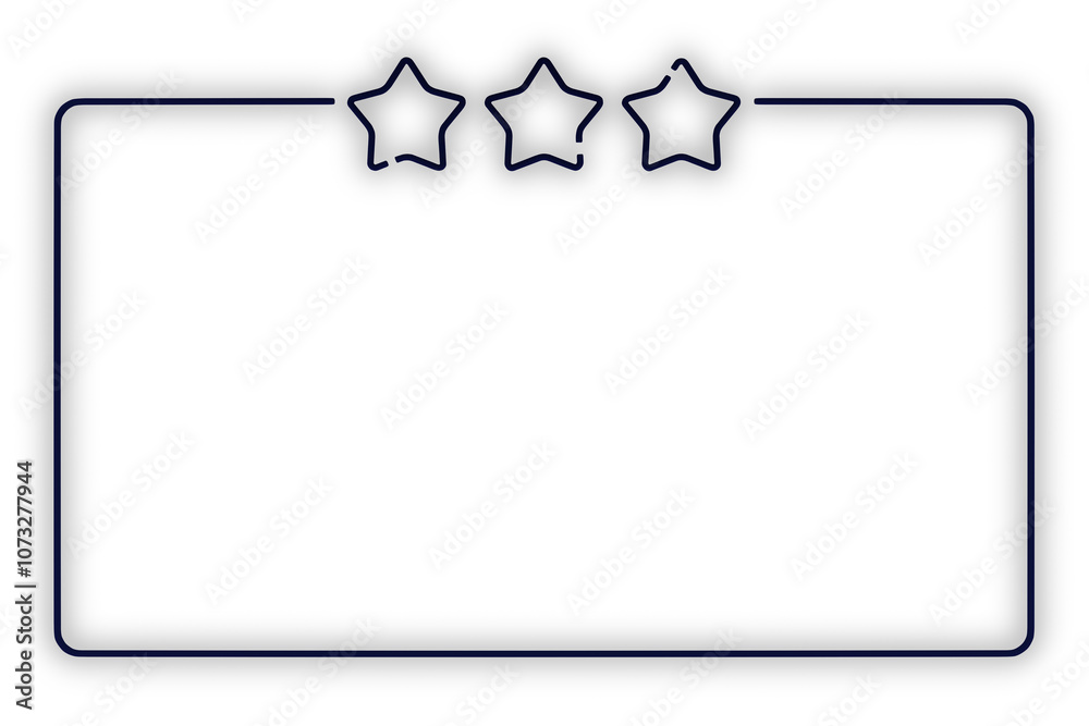 Poster A rectangular frame with three stars at the top, drawn with thin black lines. Isolated on a white background. Concept of design and layout. 3D Rendering