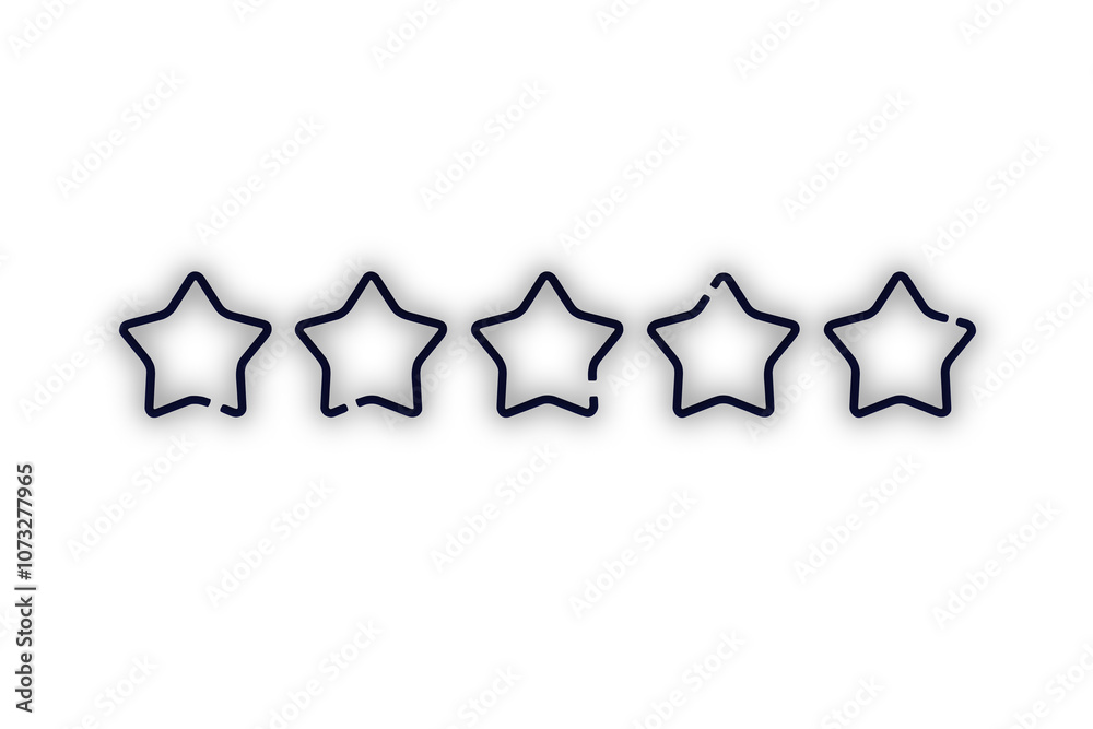 Poster five black hollow star outlines arranged in a horizontal row on a white background. concept of ratin