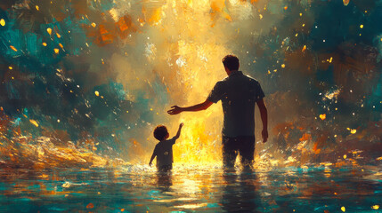 happy moment father and son