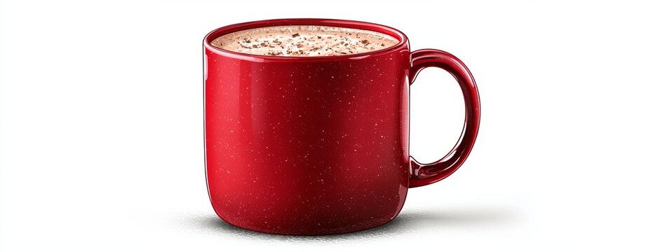 A vibrant red mug filled with frothy beverage, perfect for enjoying coffee or hot chocolate, exuding warmth and comfort.