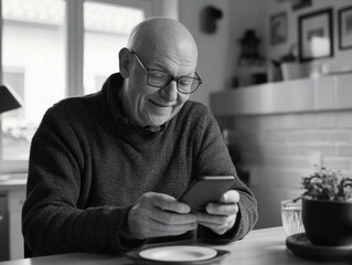 Elderly Gentleman Engrossed in Tablet