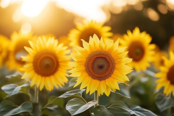 Fototapeta premium A field of sunflowers with a single sunflower in the foreground