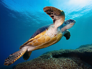 Obraz premium green turtle swimming in water