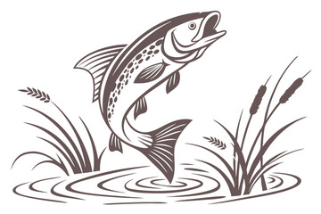 bash fish jump art logo