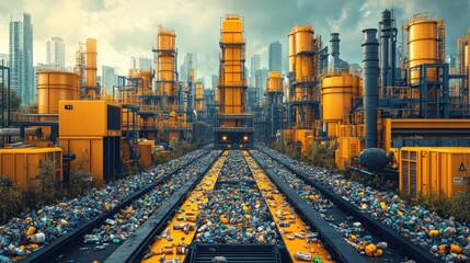 Naklejka premium Industrial Waste Conveyor Belt