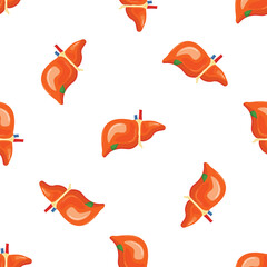 Fototapeta premium Seamless pattern with realistic human liver for medical design, anatomical organ on white background
