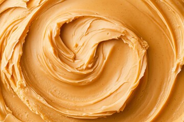 Close-Up of Smooth Peanut Butter Swirl, Showcasing Its Velvety and Thick Texture for a Mouthwatering Appeal. Great for Culinary Content, Product Marketing, or Recipe Books.