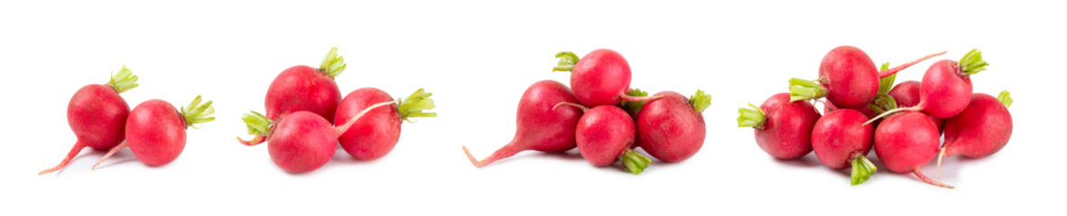 Fresh radish isolated on white background. Organic garden radish slices. clipping root crop. Vegetables. Vegan. Diet products. Healthy food.