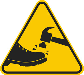 Isolated illustration of black pictogram safety shoes, a working foot protection icon hit by hammer sign  © AndiPoe