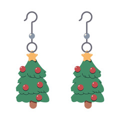 Christmas earrings in tree shape vector cartoon illustration isolated on a white background.