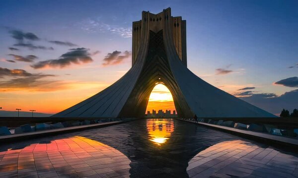 tower of iran on sunset background