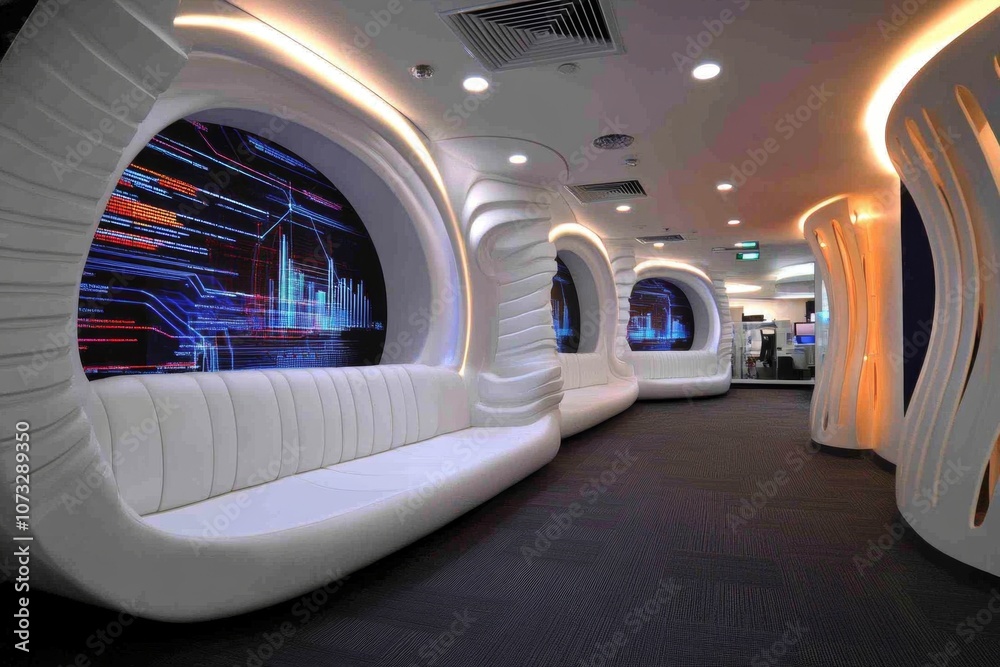 Aufkleber A futuristic data visualization room with holographic screens displaying 3D charts and real-time data streams