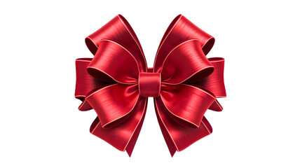 A large, decorative bow made of vibrant, deep red satin ribbon. The entire bow should be fully visible. PNG background.