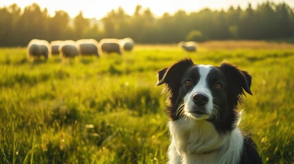 A Border Collie looks directly at the camera. This photo is perfect for websites and social media about pet care, animal welfare, and dog breeds.