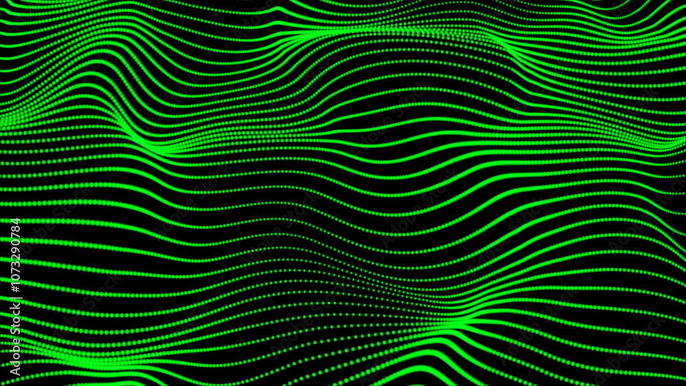 Poster abstract green dot line with a dynamic wave. abstract digital particle and dot wave light abstract b