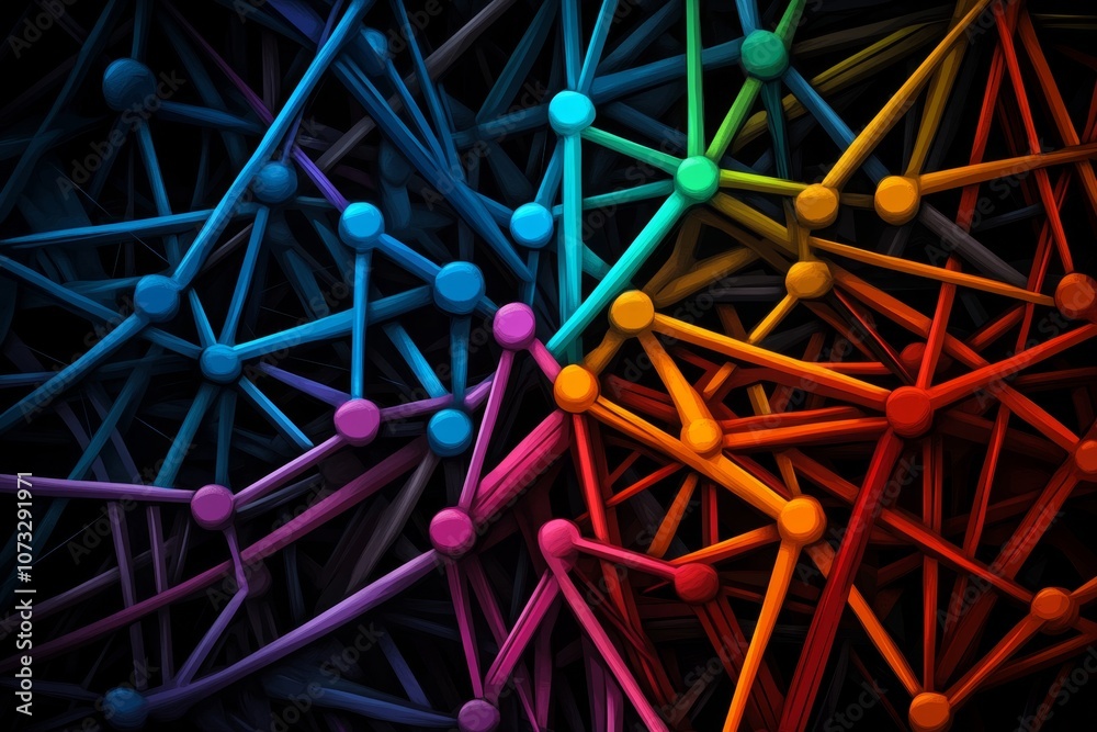 Poster A pixel art representation of a data network with tiny, colorful data nodes and connecting lines, resembling a retro video game