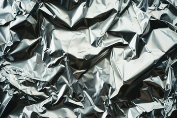 Photo of Silver chrome color crumpled aluminum foil. Background texture for backdrops or mapping