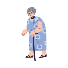 Elderly Woman Character Walking with Cane Vector Illustration