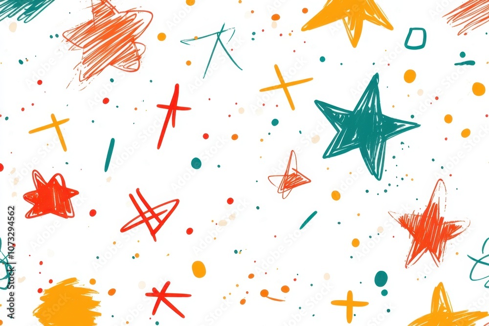 Poster Colorful Seamless Vector Doodles With Stars and Playful Shapes in an Abstract Design