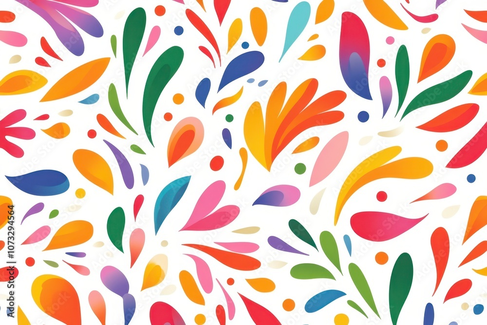 Poster colorful seamless vector doodles of vibrant petals and abstract shapes in a playful design