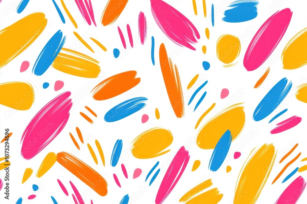 Poster colorful seamless vector doodles featuring vibrant strokes and splashes on a white background
