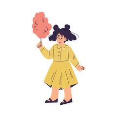 Cute Little Girl Character Standing with Candy Floss and Smiling Vector Illustration