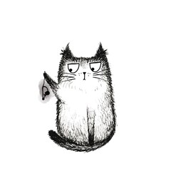 Hand drawn illustration sketch of funny cats on white background