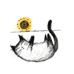 Hand drawn illustration sketch of funny cats on white background