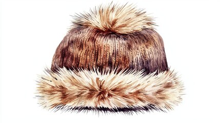 Cozy knitted winter hat with a fluffy pom-pom, white isolated background.