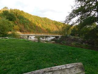 Bridge on river in autmun