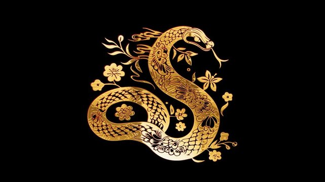2025 Year of the Snake Gold Art Pattern Glow Loop, alpha channel