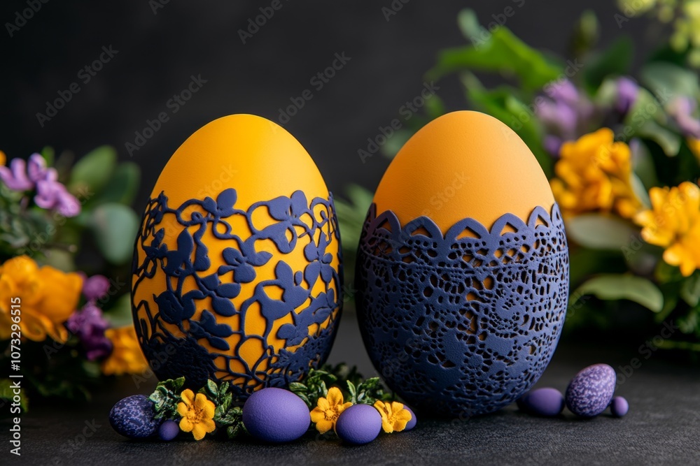 Poster gothic-style easter egg with dark lace patterns and deep, moody colors, set against a shadowy backgr