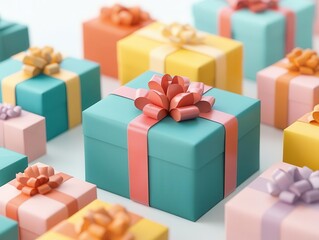 Obraz premium Biodegradable wrapping paper with festive designs, sustainable giftgiving, 3D illustration