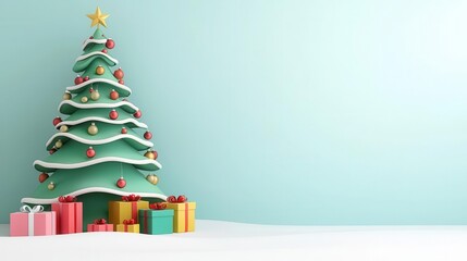 Minimalistic Christmas tree decorated with compostable and biodegradable decor, ecoconscious, 3D illustration