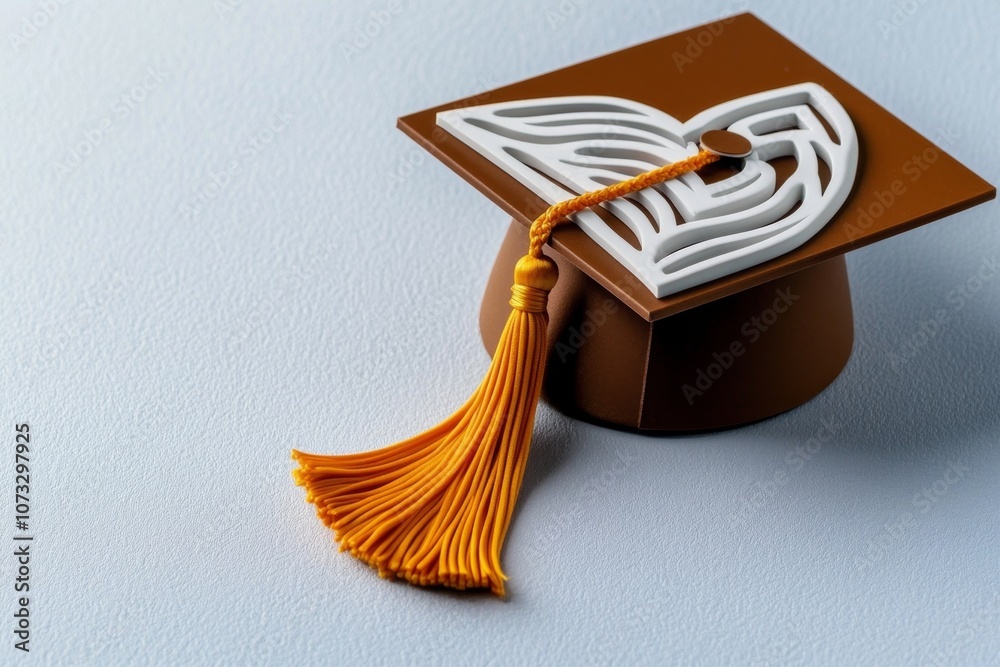 Aufkleber Minimalist outline of a graduation cap with a tassel, using simple lines on a clean white background