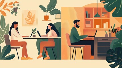 Two diverse professionals engage in a collaborative discussion at a modern workspace filled with greenery, emphasizing teamwork and creativity. Generative AI