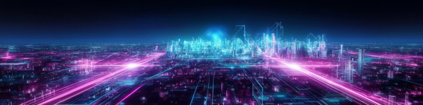 nostalgic 80s cityscape, fuchsia geometric plane, cerulean light burst, twilight atmosphere, synthpop album cover style, computer graphics