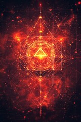 Glowing Sacred Geometry Symbol, Triangles, and Sparkles on Nebula Background for Spiritual Art