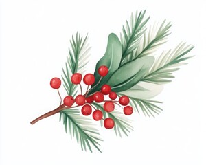 A beautiful arrangement of green leaves and red berries, perfect for festive decor and seasonal themes.
