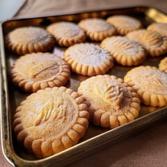 A close-up of handmade cookies, often part of local traditions, arranged neatly on a tray