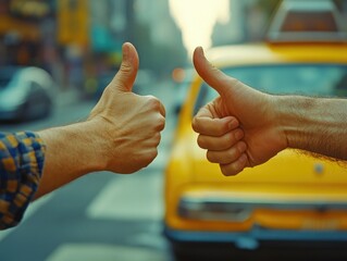 Caught Moment of Approval on City Street