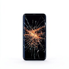 A smartphone with a cracked screen, highlighting the impact of technology on daily life, isolated on white background.