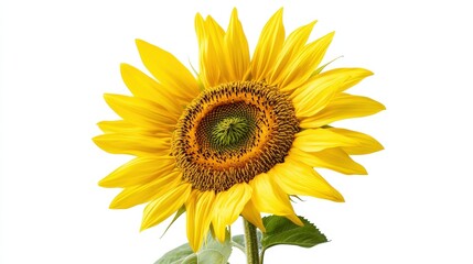 Fototapeta premium A vibrant sunflower showcasing its bright yellow petals against a white background, isolated on white background.