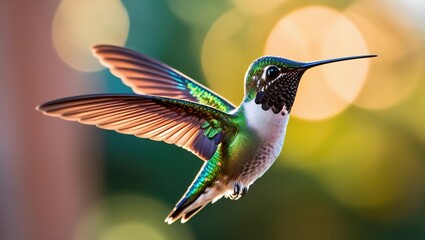 Naklejka premium Close-Up of Hummingbird in Mid-Flight with Blurred Wings