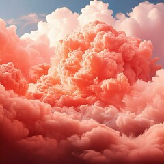 Dreamy Coral and White Cloud-Like Abstract Shapes
