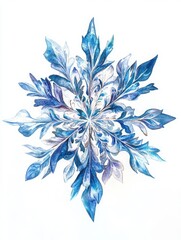 A stunning, intricate snowflake illustration featuring colorful blue and white leaf patterns, perfect for winter-themed design projects.