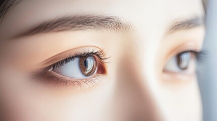 Naklejka premium Focused Gaze: A Close-Up of Intrigued Eyes.Concept of focus, vision, and mindfulness, Optometry, meditation, psychology, and spirituality.