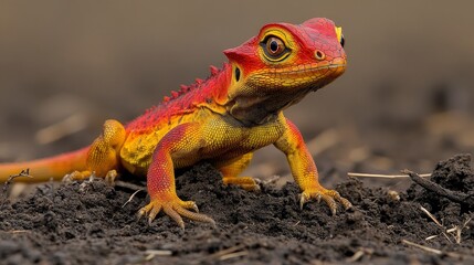 Naklejka premium A Dazzling Display: The Full-Body Shot of a Brilliant Lizard.Concept of vibrant nature, exotic wildlife, tropical paradise, unique beauty.vibrant nature, unique creatures, wildlife conservation.