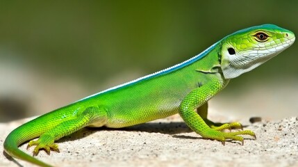Fototapeta premium A Dazzling Display: The Full-Body Shot of a Brilliant Lizard.Concept of vibrant nature, exotic wildlife, tropical paradise, unique beauty.vibrant nature, unique creatures, wildlife conservation.